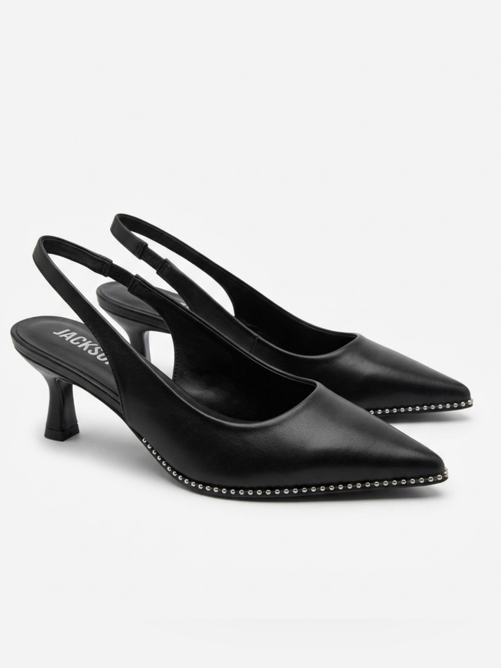 Jason Wu Black Pointed Slingback Heels with Stud Trim